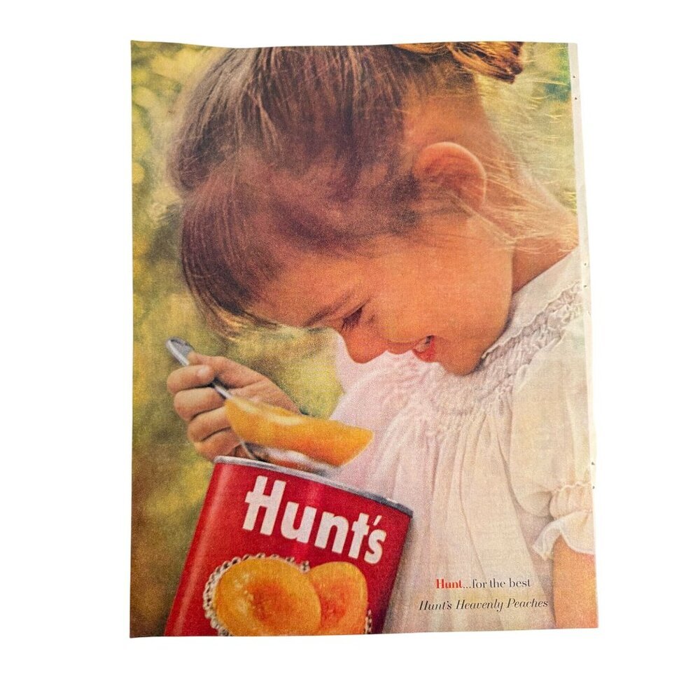 Vintage 1960 Hunts Young Girl Eating Peaches Advertisement Print Ad